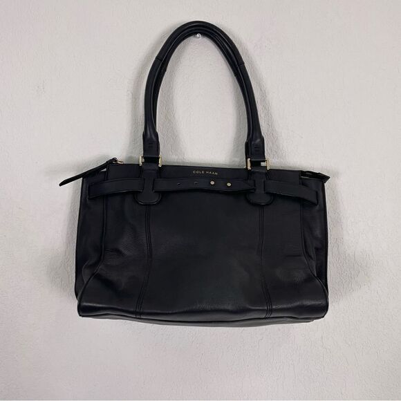 Cole Haan Black Leather Shoulder Purse - Picture 1 of 6
